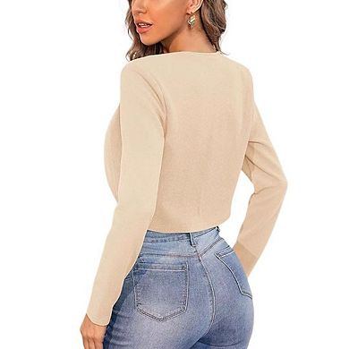 Women's Cropped Blazer Business Casual Open Front Long Sleeve Jacket