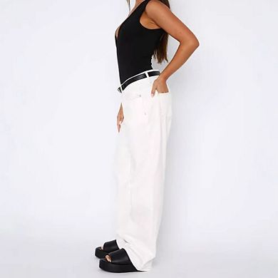 Women High Waisted Wide Leg Jeans Relaxed Baggy Denim Pants