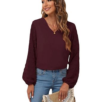 Womens Blouses Dressy Casual Tops V Neck Ruffle Balloon Long Sleeve Shirts Elegant Business Outifts