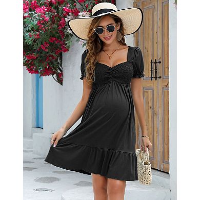 Maternity Sweetheart Neck Ruffle A Line Foral Dress