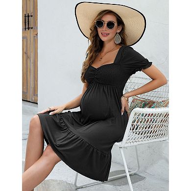 Maternity Sweetheart Neck Ruffle A Line Foral Dress