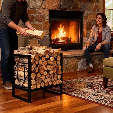 Square Firewood Rack Indoor/Outdoor Log Holder for Fireplace & Wood Stove
