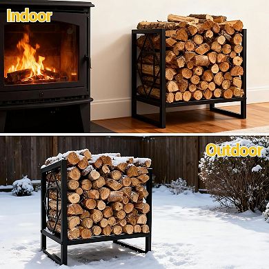 Square Firewood Rack Indoor/Outdoor Log Holder for Fireplace & Wood Stove