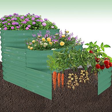 3-Tier Galvanized Steel Raised Garden Bed Kit, Sturdy Outdoor Flower Pot for Vegetables