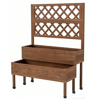 2 tier Raised Garden Bed with Trellis, Wooden Elevated Planter for Patio & Balcony