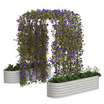Galvanized Metal Raised Garden Bed with Tall Green Arch Trellis - Expandable Outdoor Planter Box Kit