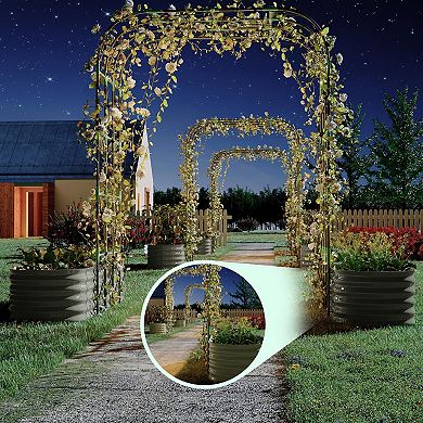 Galvanized Metal Raised Garden Bed with Tall Green Arch Trellis - Expandable Outdoor Planter Box Kit