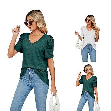 Women's Puff Sleeve V-Neck Tee