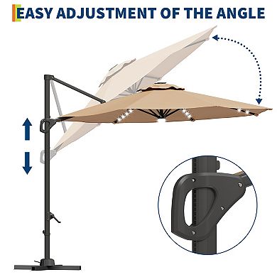 Patio Umbrella with 360 Rotation and Tilt Adjustable Outdoor Shade with Cross Base