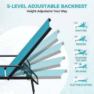 Patio Reclining Chaise Lounge Chair with Adjustable Backrest Outdoor Seating