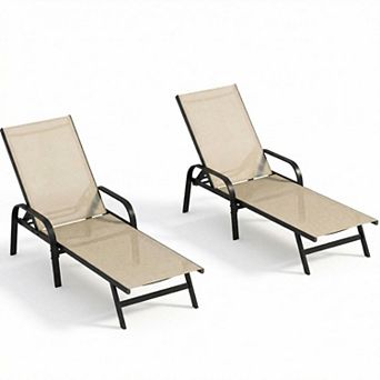 Patio Reclining Chaise Lounge Chair with Adjustable Backrest Outdoor Seating