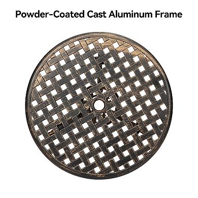 Round Patio Bistro Table with Umbrella Hole Cast Aluminum Outdoor Side Table