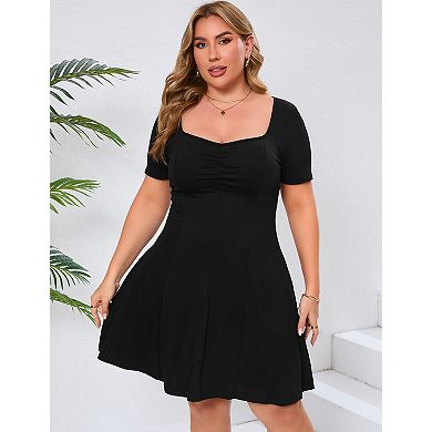 Womens Plus Size Short Sleeve Square Neck Casual Dresses