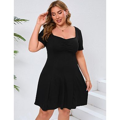 Womens Plus Size Short Sleeve Square Neck Casual Dresses