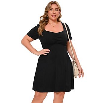 Womens Plus Size Short Sleeve Square Neck Casual Dresses