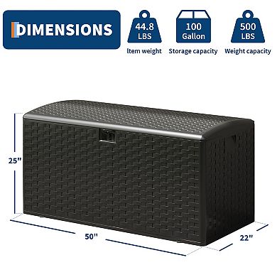 Resin Deck Box Lockable Outdoor Storage Container for Patio Garden and Tools