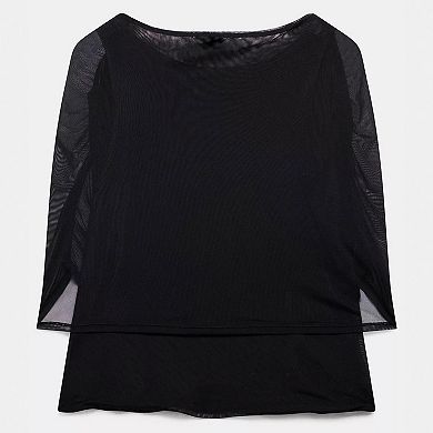 Women's Sheer Mesh Draped Top, 3/4 Sleeve Layered Blouse for Casual & Formal Wear