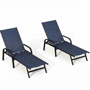 Adjustable Outdoor Chaise Lounge Chair with Breathable Fabric Patio Recliner