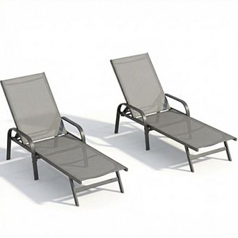 Adjustable Outdoor Chaise Lounge Chair with Breathable Fabric Patio Recliner