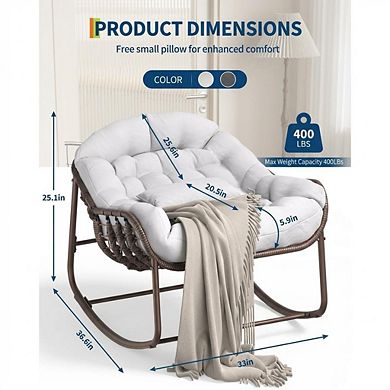 Papasan Rocking Chair with Cushion Wicker Patio Lounge Seating with Metal Frame