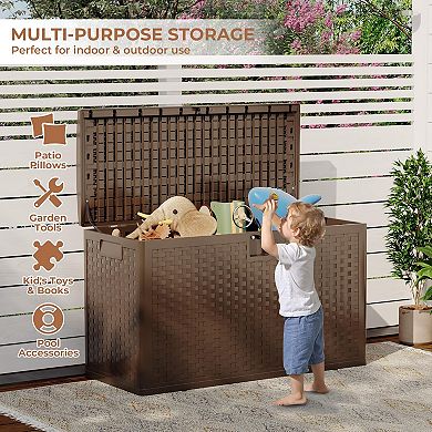 Resin Deck Box Outdoor Storage Container Lockable Waterproof Patio Organizer