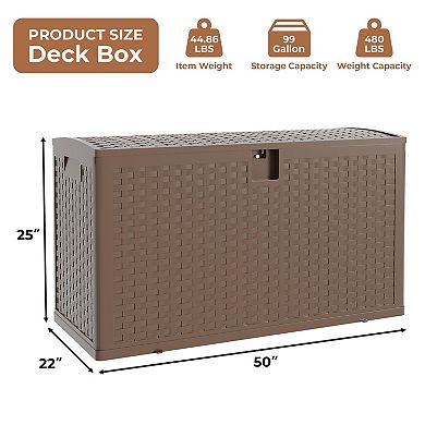 Resin Deck Box Outdoor Storage Container Lockable Waterproof Patio Organizer