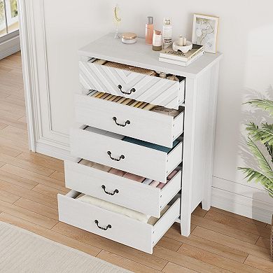 Modern Wood Dresser with 5 Drawers Storage Chest Cabinet for Home