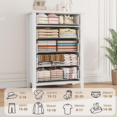Modern Wood Dresser with 5 Drawers Storage Chest Cabinet for Home