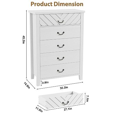 Modern Wood Dresser with 5 Drawers Storage Chest Cabinet for Home