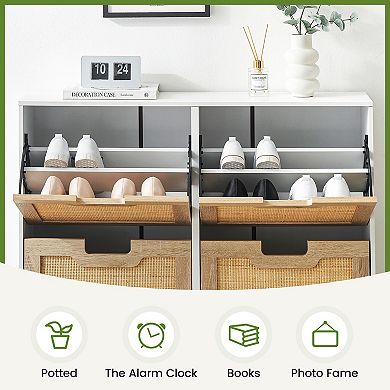 Freestanding Shoe Cabinet with Flip Doors Adjustable Shelves Storage Unit