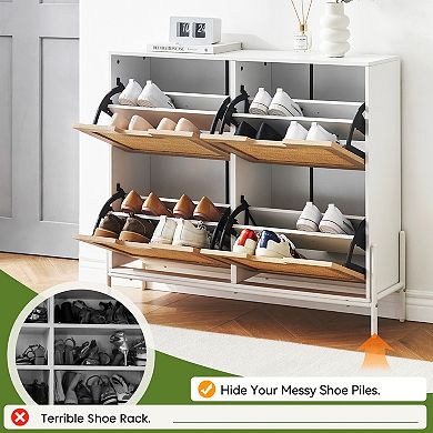 Freestanding Shoe Cabinet with Flip Doors Adjustable Shelves Storage Unit