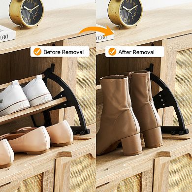 Rattan Shoe Cabinet with Flip Drawers Adjustable Shelves Entryway Storage Organizer
