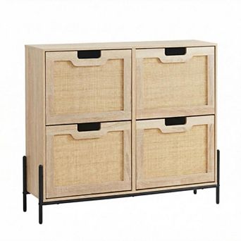 Rattan Shoe Cabinet with Flip Drawers Adjustable Shelves Entryway Storage Organizer