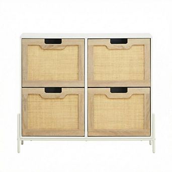 Rattan Shoe Cabinet with Flip Drawers Adjustable Shelves Entryway Storage Organizer