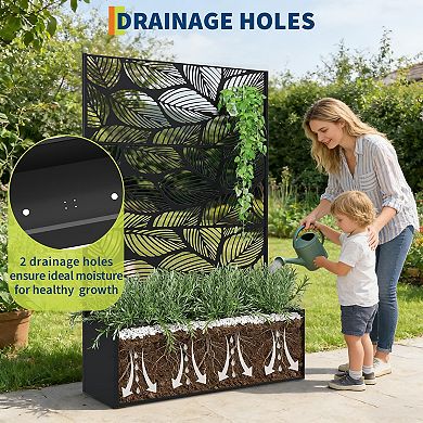 Metal Planter Box with Trellis, Raised Garden Bed, Privacy Screen for Climbing Plants