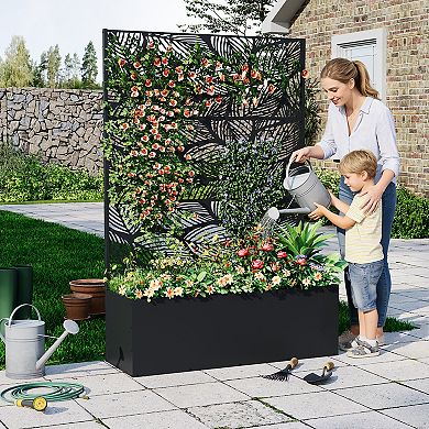 Metal Planter Box with Trellis, Raised Garden Bed, Privacy Screen for Climbing Plants