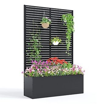 Metal Planter Box with Trellis, Raised Garden Bed, Privacy Screen for Climbing Plants