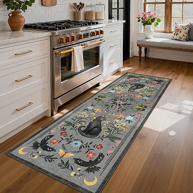 Vintage Cute Cat Machine Washable Rug with Rubber Backing Stain Resistant Non-Slip Carpet