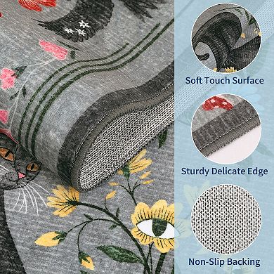 Vintage Cute Cat Machine Washable Rug with Rubber Backing Stain Resistant Non-Slip Carpet