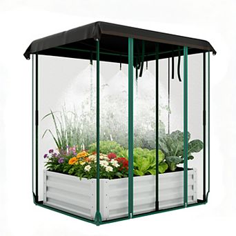 3-in-1 Galvanized Raised Garden Bed Self-Watering Metal Planter Box with Shade Cloth