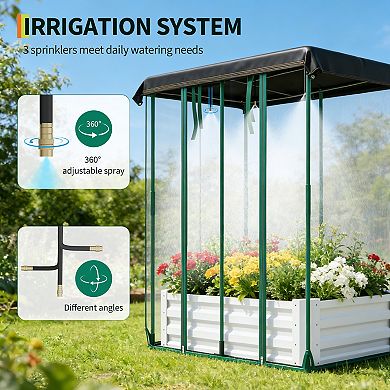 3-in-1 Galvanized Raised Garden Bed Self-Watering Metal Planter Box with Shade Cloth