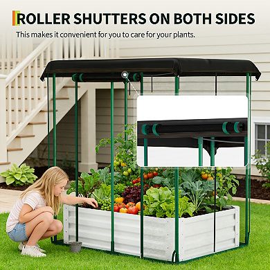 3-in-1 Galvanized Raised Garden Bed Self-Watering Metal Planter Box with Shade Cloth