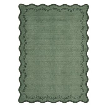 Floral Scalloped Non Slip Washable Area Rug Low Pile Ultra Thin Solid Home Decor Carpet