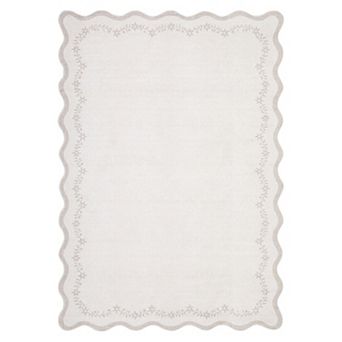 Floral Scalloped Non Slip Washable Area Rug Low Pile Ultra Thin Solid Home Decor Carpet