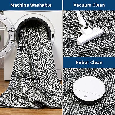 Modern Bordered Area Rugs Washable Non Slip Geometric Minimalist Soft Low Pile Ultra Thin Carpet