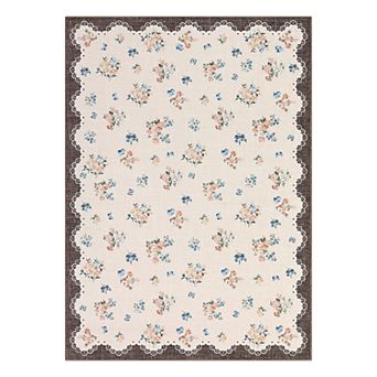 Floral Machine Washable Rug with Rubber Backing Foldable Printed Non Slip Soft Easy Care Carpet
