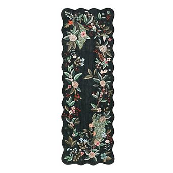 Floral Peacock Scalloped Washable Area Rug Botainical Farmhouse Soft Non Slip Carpet