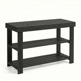 Wood Shoe Storage Organizer Bench with Tiered Shelves for Entryway Hallway Patio