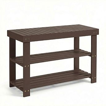 Wood Shoe Storage Organizer Bench with Tiered Shelves for Entryway Hallway Patio
