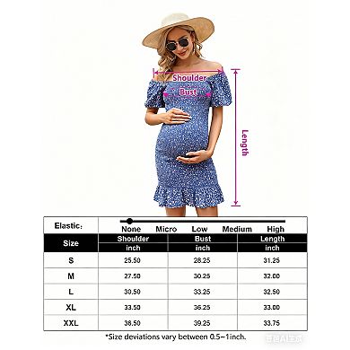 Women Cold Shouder Square Neck Elastic Wrap Lotus Leaf Maternity Dress